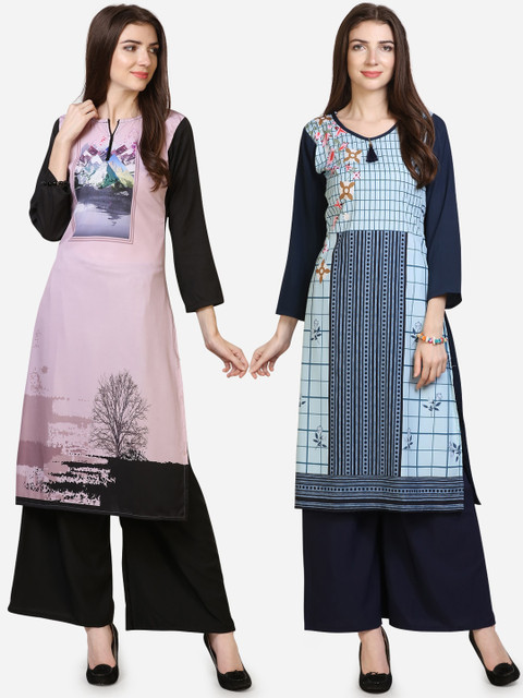 

Florence Women Pack Of 2 Printed Kurta with Palazzos, Pink