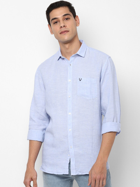 

Allen Solly Men Blue Slim Fit Solid Pure Linen Casual Shirt