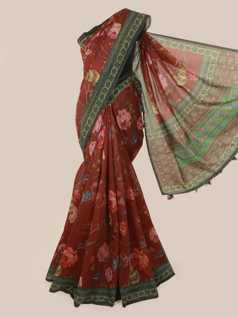 Pothys Brown Printed Cotton Blend Saree