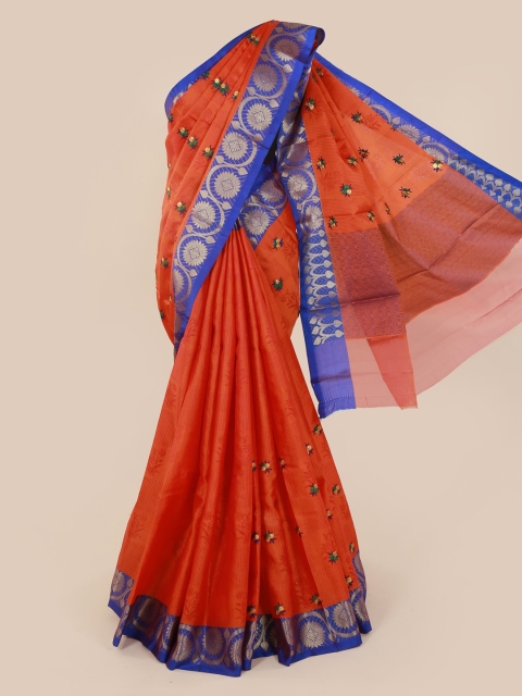 

Pothys Orange & Blue Cotton Blend Woven Design Saree