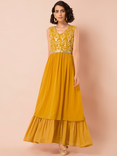

INDYA Mustard Mirror Yoke Ruffled Layered Tunic, Yellow