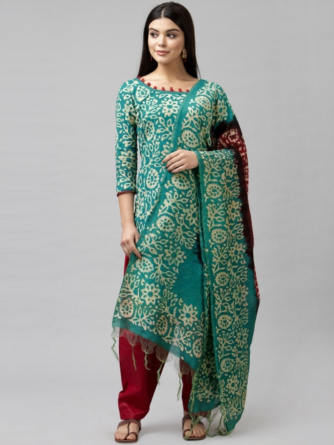 

Satrani Green & Off-White Printed Pure Cotton Unstitched Dress Material