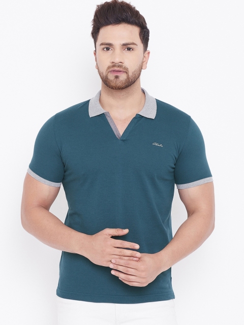 

Adobe Men Teal Blue Solid Polo Collar T-shirt