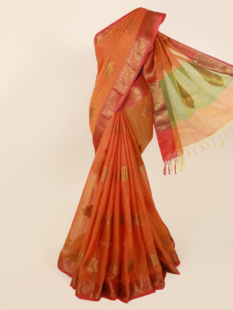 

Pothys Rust Woven Design Cotton Blend Saree With Tasseled Pallu