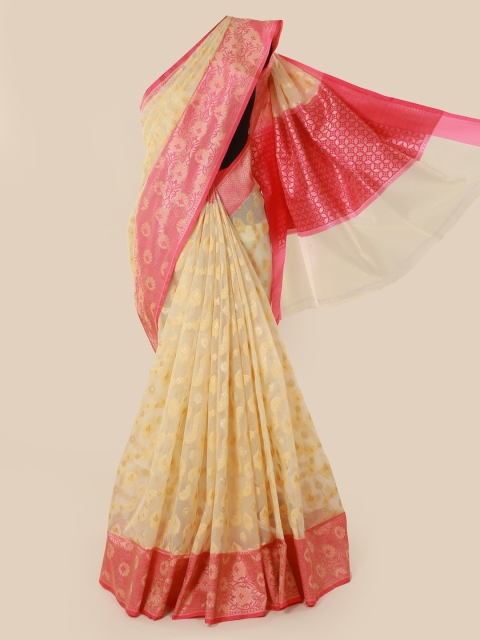 

Pothys Cream-Coloured Woven Design Tissue Saree