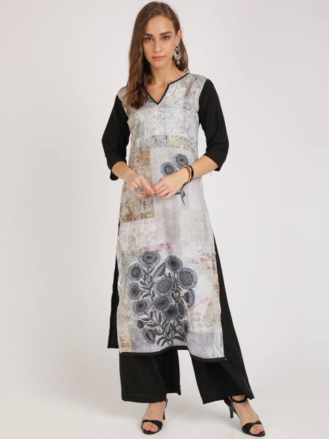 

Florence Women Grey Floral Printed Crepe Kurta