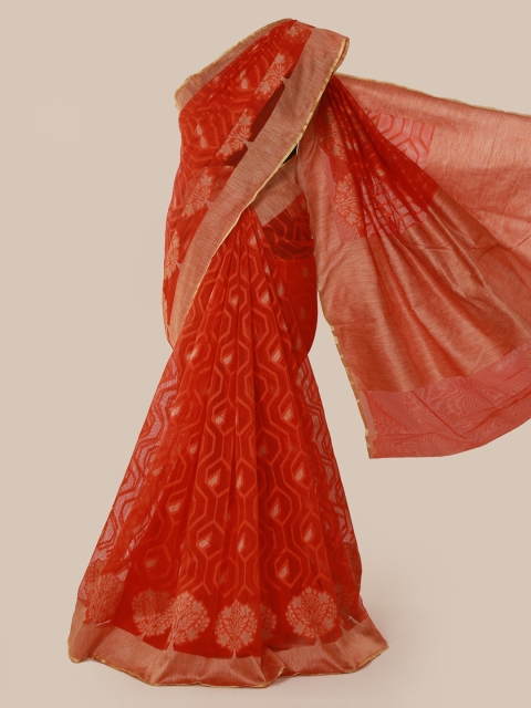 

Pothys Orange Woven Design Supernet Saree