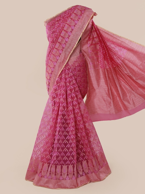 

Pothys Pink Woven Design Supernet Saree