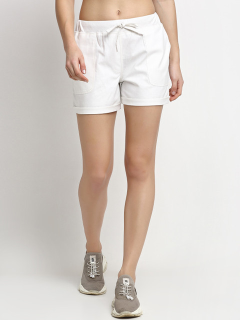 

Rute Women White Solid Slim Fit Regular Shorts