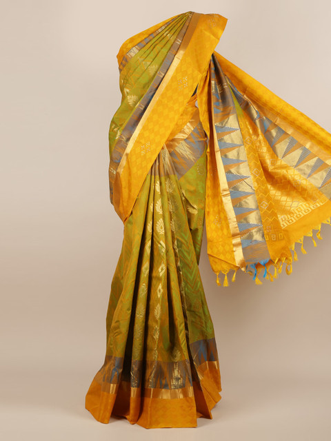 

Pothys Green Woven Design Pure Silk Saree With Tasseled Pallu