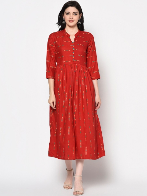 

GULMOHAR JAIPUR Women Red Printed Fit and Flare Dress
