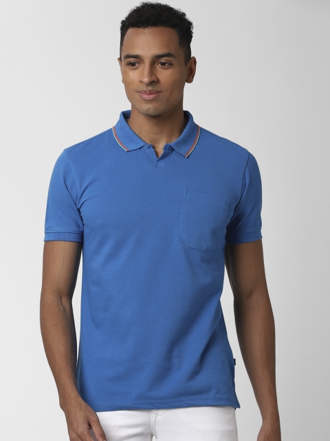

Peter England Casuals Men Blue Solid Polo Collar Slim Fit T-shirt