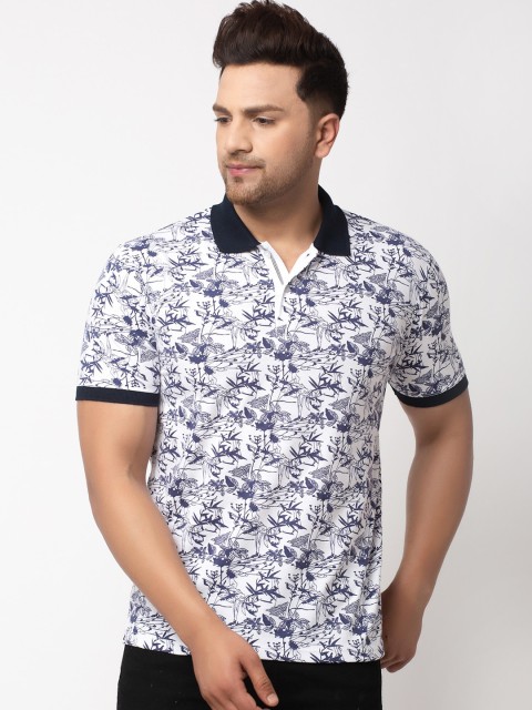 

WILD WEST Men White & Grey Printed Polo Collar T-shirt