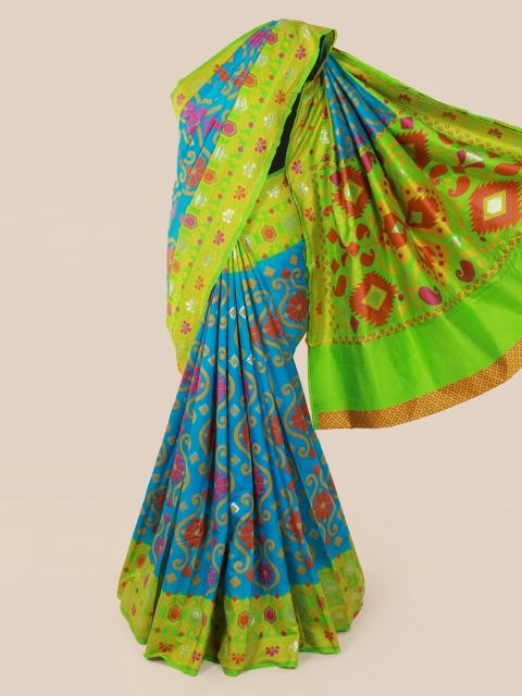 

Pothys Blue & Green Cotton Blend Printed Saree