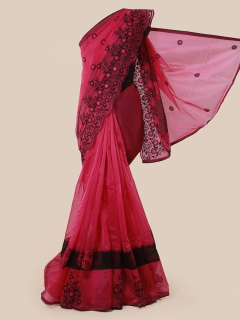 

Pothys Magenta Embroidered Supernet Saree