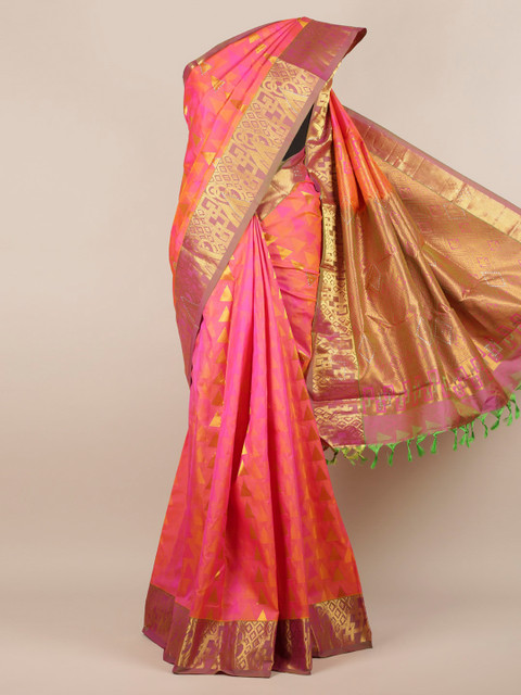 

Pothys Pink & Gold-Toned Pure Silk Woven Design Saree