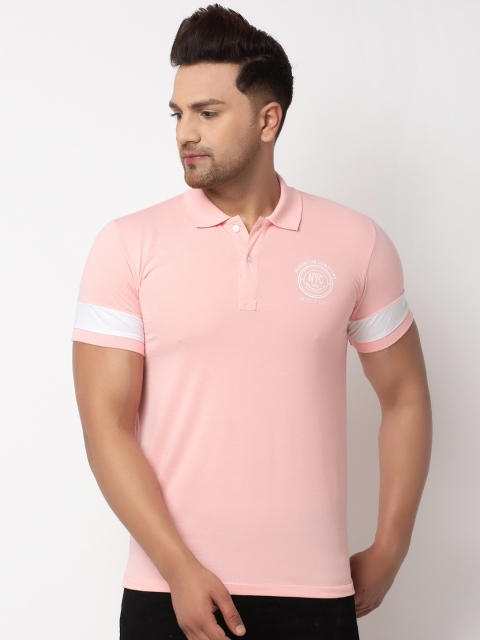 

WILD WEST Men Peach-Coloured Solid Polo Collar T-shirt
