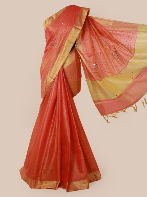 

Pothys Orange Solid Tissue Saree