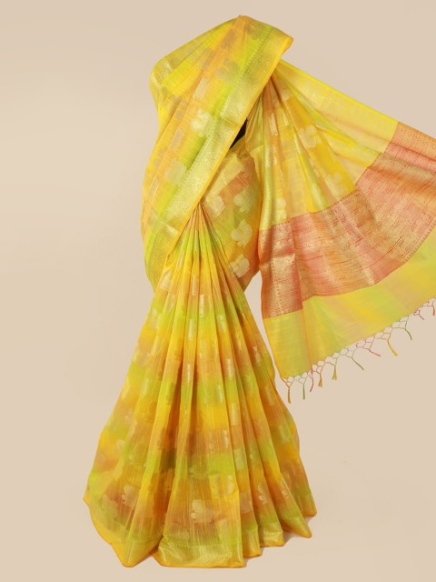 

Pothys Yellow Checked Cotton Blend Saree