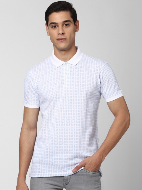 

Peter England Casuals Men White Blue Printed Polo Collar Slim Fit Pure Cotton T-shirt