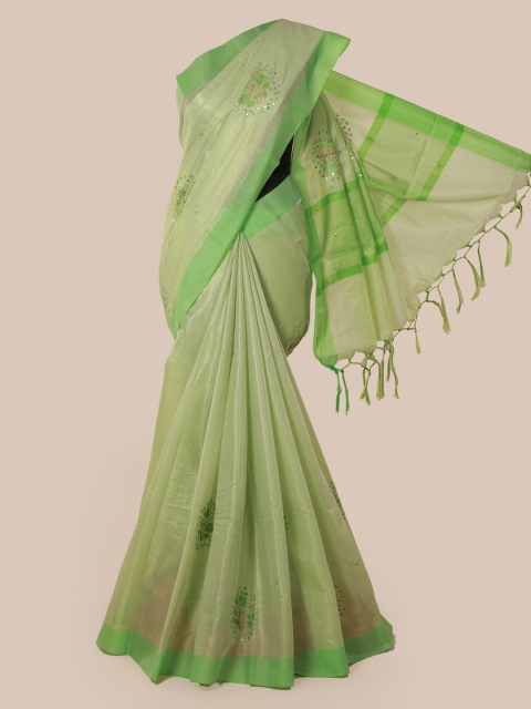Pothys Green Embroidered Tissue Saree