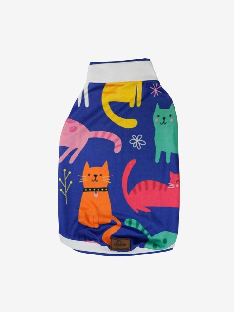 Pawsindia Blue & Yellow Printed Clowder Dog T-Shirt