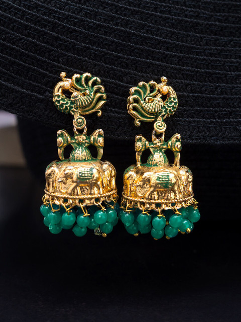 

Golden Peacock Gold-Toned Contemporary Jhumkas