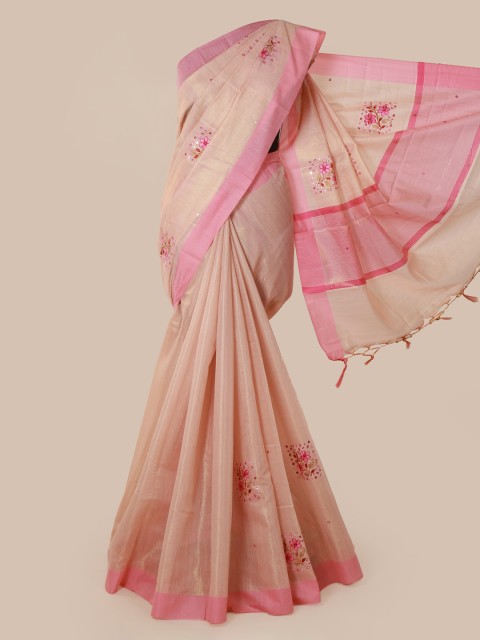 

Pothys Peach-Coloured Embroidered Tissue Saree