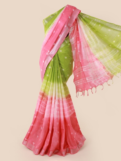 

Pothys Green & Pink Linen Blend Colourblocked Saree