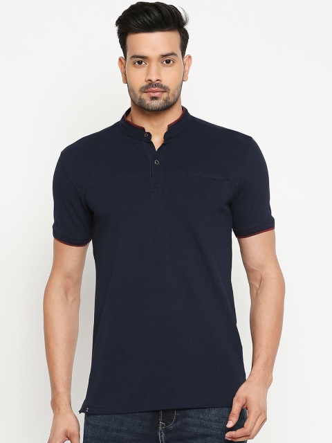 

Mufti Men Navy Blue Solid Mandarin Collar T-shirt