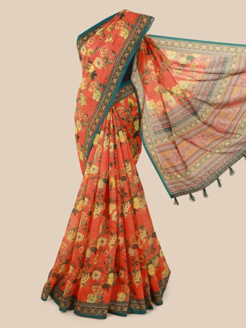 

Pothys Orange Cotton Blend Printed Chanderi Saree