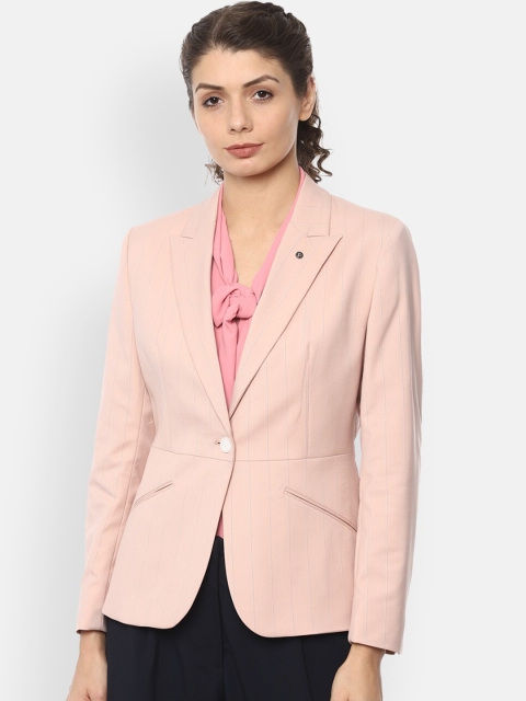 

Van Heusen Woman Women Pink & White Striped Single-Breasted Formal Blazer