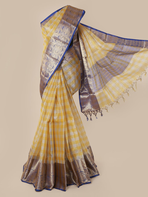 

Pothys Yellow Solid Tissue Saree