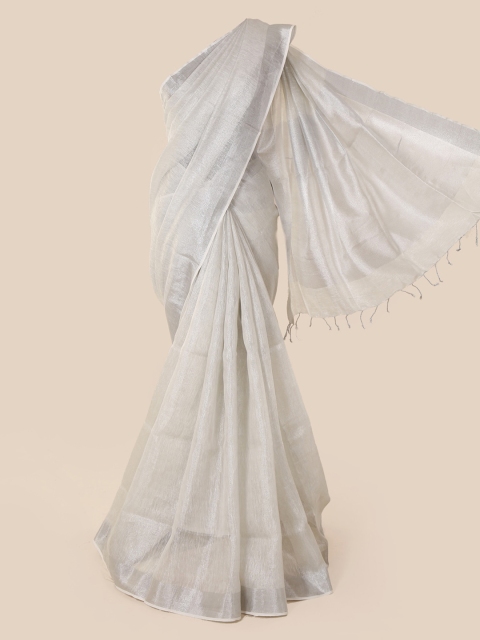 

Pothys Silver-Toned Solid Linen Blend Saree