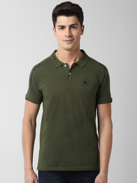 

Peter England Casuals Men Olive Green Solid Polo Collar Slim Fit T-shirt