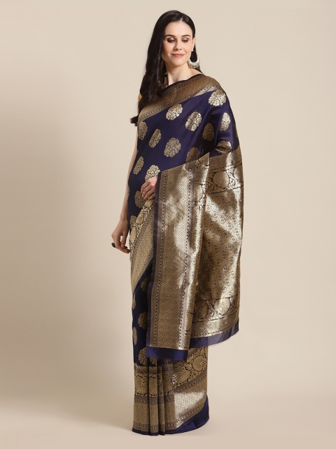 

Mitera Navy Blue Pure Silk Woven Design Banarasi Saree