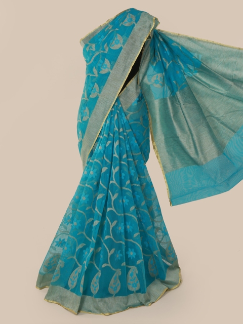 

Pothys Blue & Gold-Toned Supernet Woven Design Saree