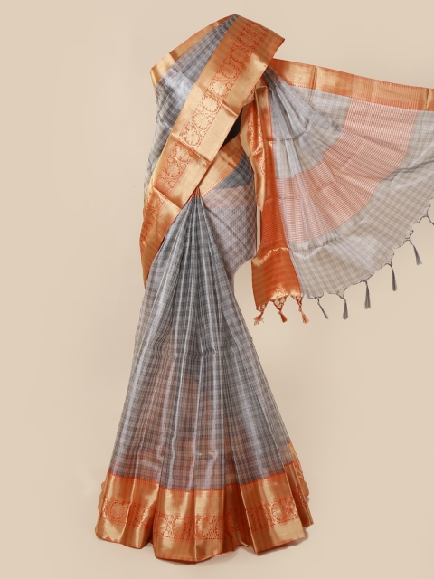 

Pothys Grey Checked Tissue Saree
