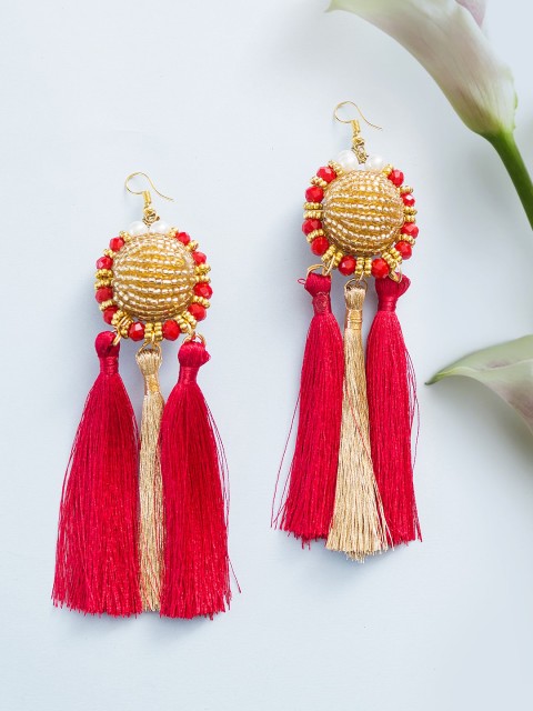 

Golden Peacock Red Contemporary Drop Earrings