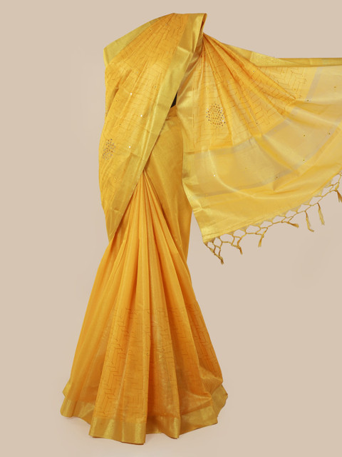 

Pothys Yellow Solid Tissue Saree