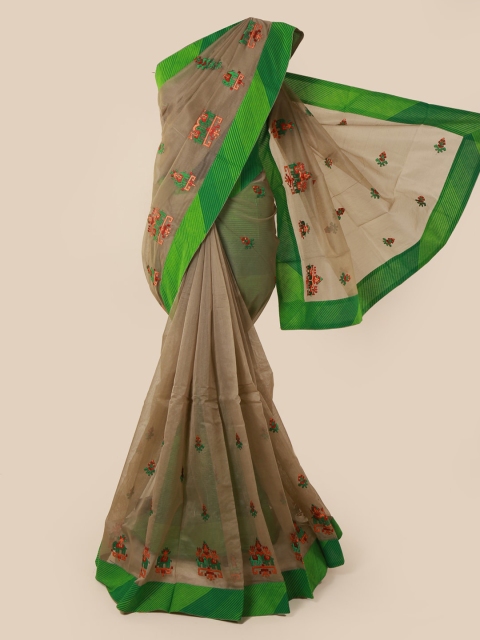 

Pothys Grey Embroidered Supernet Saree