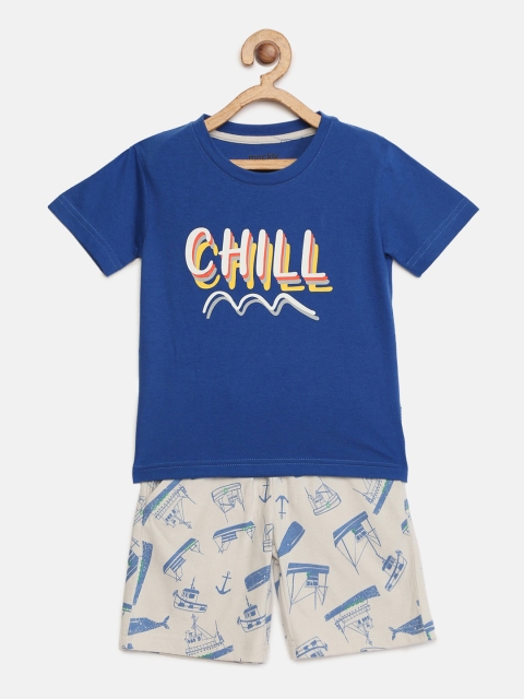 

mackly Boys Blue & Cream-Coloured Printed Night suit