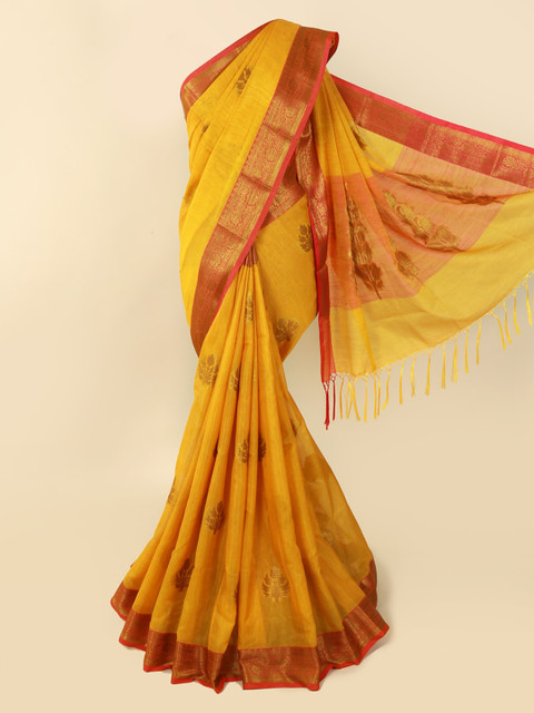 

Pothys Mustard Solid Cotton Blend Saree