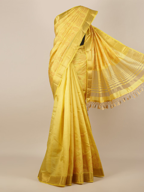 

Pothys Yellow & Gold-Coloured Jute Silk Printed Saree