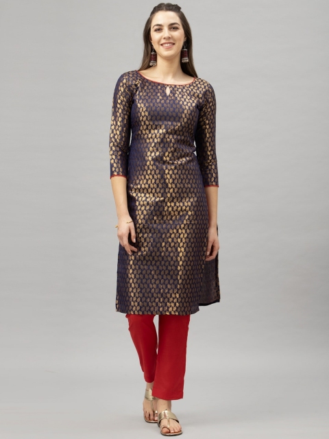 

Satrani Navy Blue & Maroon Poly Silk Unstitched Dress Material