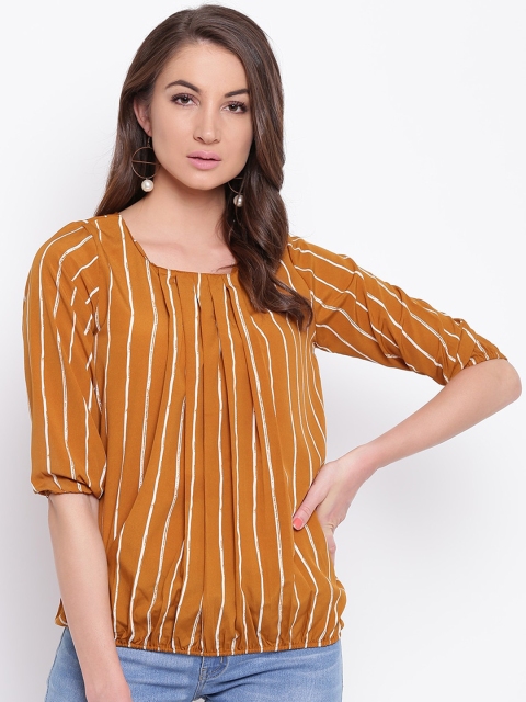 

Mayra Yellow Striped Puff Sleeves Crepe Blouson Top
