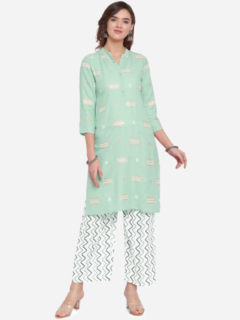 

Mirchi Fashion Women Green & White Printed Kurta with Palazzos
