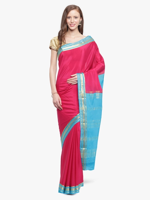 

Sudarshan Silks Pink & Blue Pure Silk Solid Mysore Silk Saree