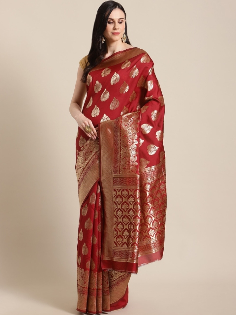 

Mitera Maroon Silk Blend Woven Design Kanjeevaram Saree