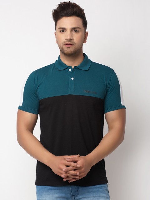 

WILD WEST Men Green & Black Colourblocked Polo Collar T-shirt